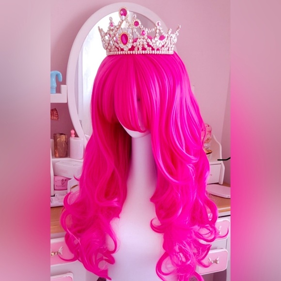 Sissy Princess Pink Curly Long Synthetic Hair Wig peice for cosplay CD Drag - Picture 3 of 5